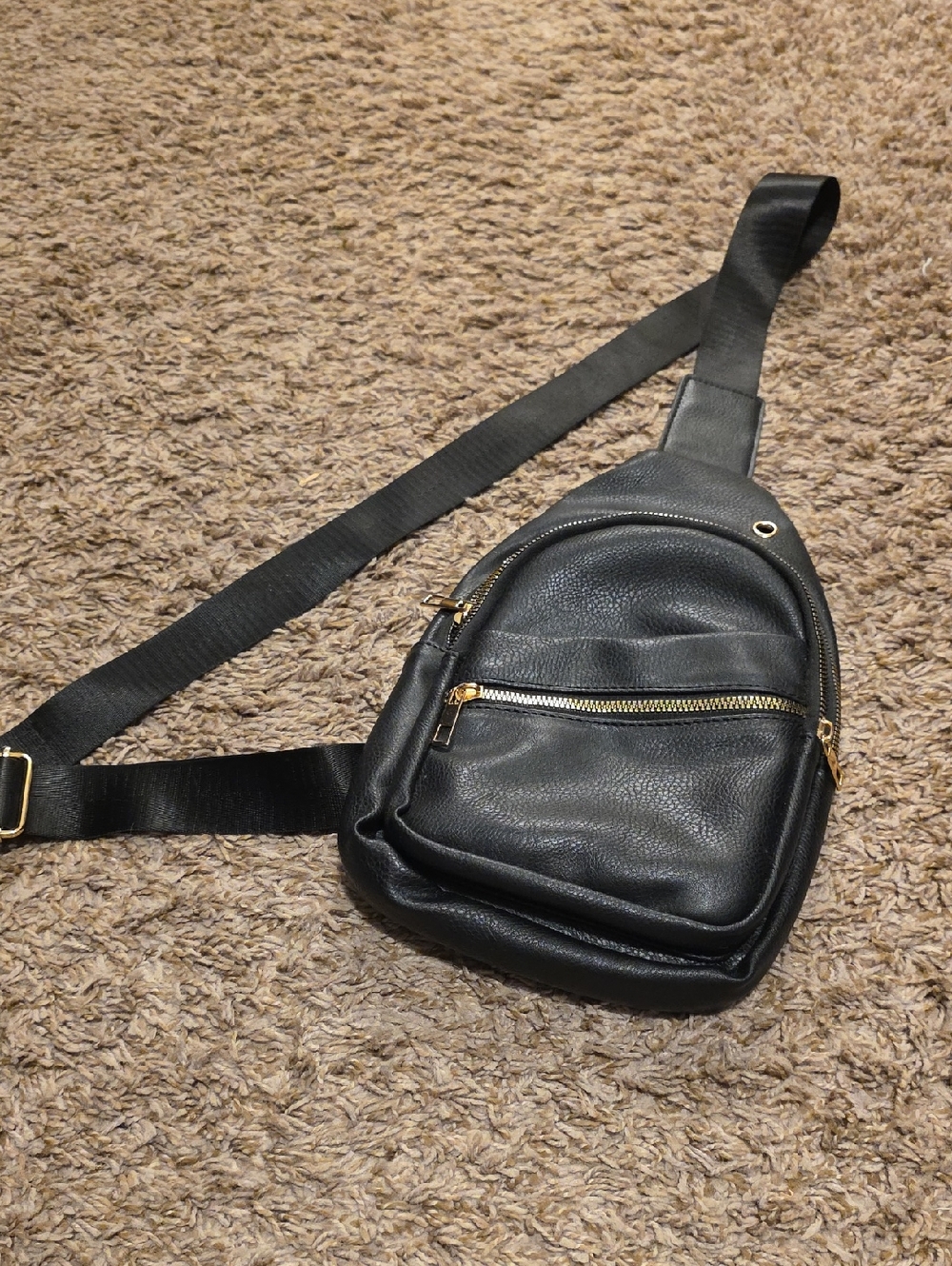 Black Leather Crossbody Sling Bag - Unbranded